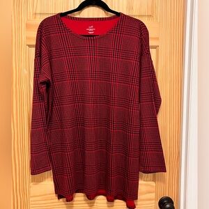 J. Jill Simply Supima Crew-Neck Tunic, Women's Large, Black & Red Houndstooth